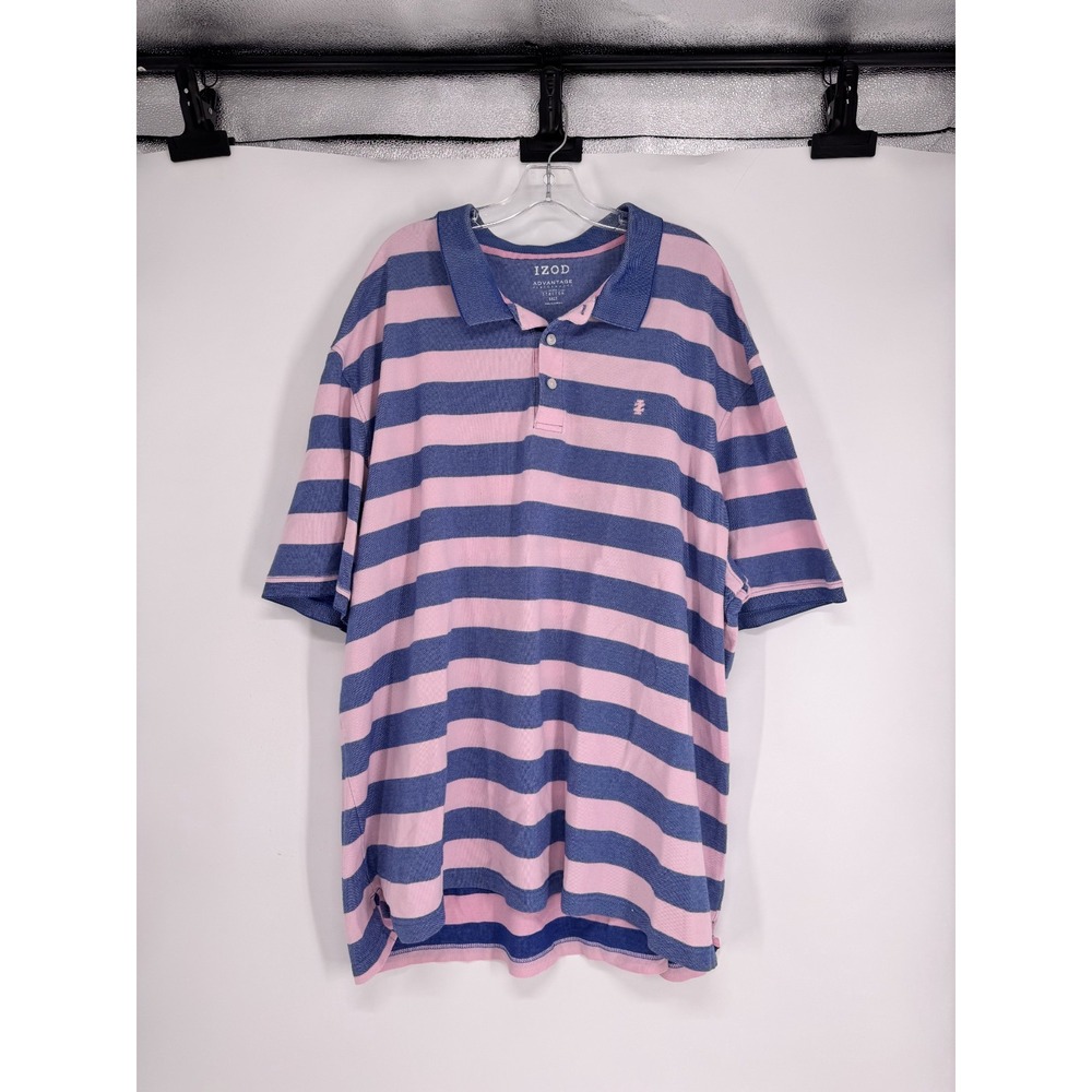 IZOD Advantage Performance Polo Shirt 5XL Tall 5XLT Pink Blue Stretch Striped